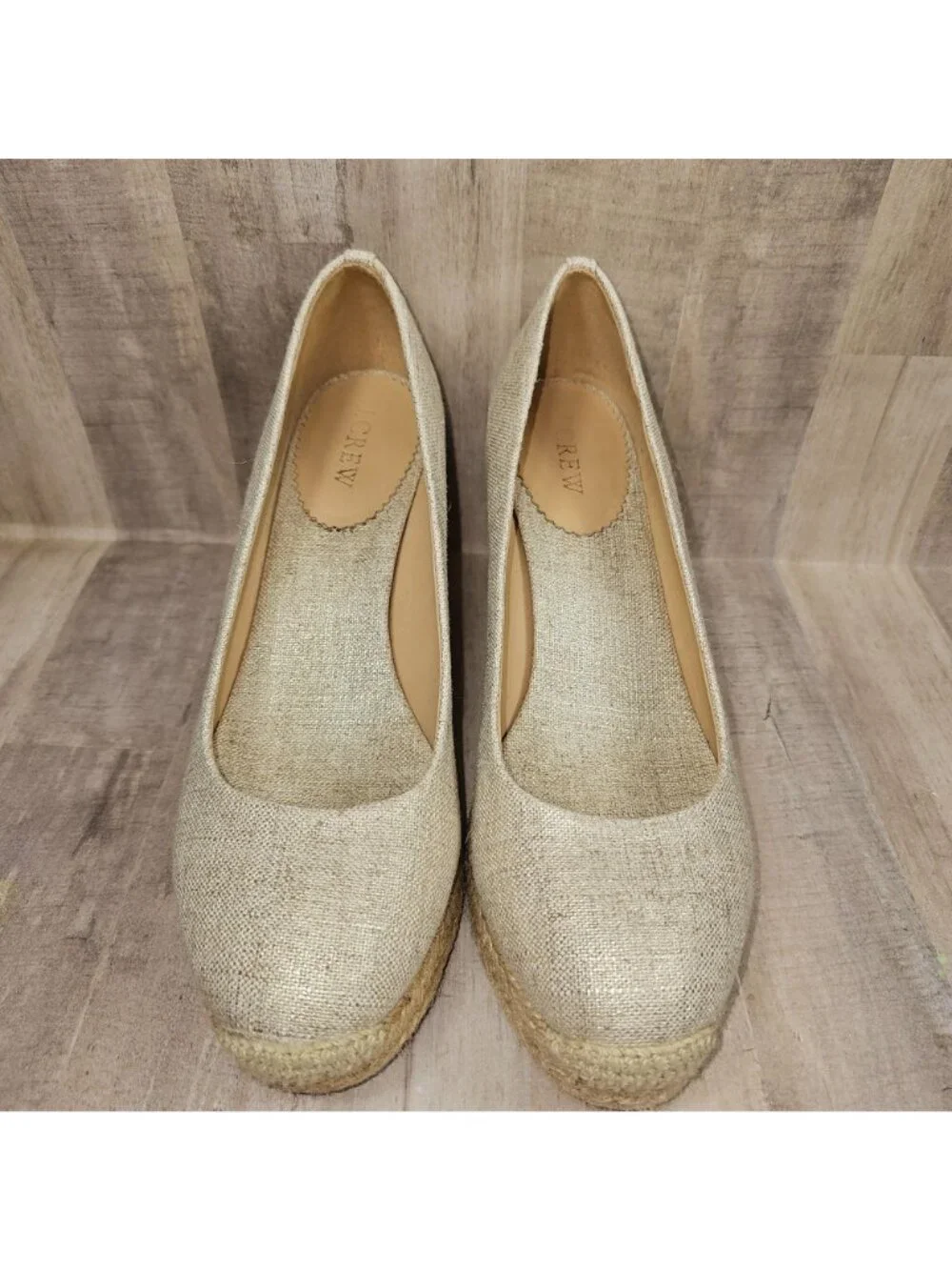 J. Crew Woman's Size 8.5 Wedge Seville Espadrille Canvas Jute Metallic Shoes - Picture 10 of 10